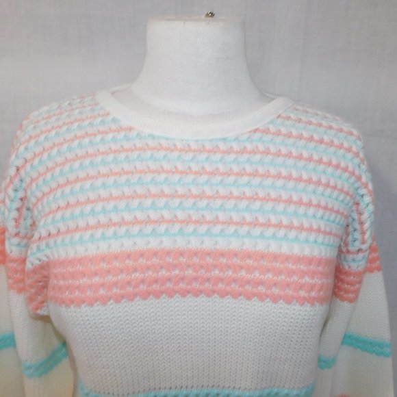 COPY - Vintage 80s Retro Les Tricots Femina Womens M Acrylic White Pink Blue Sw… - Picture 2 of 8